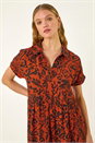 Rust Leaf Print Collared Smock Dress, Image 4 of 5