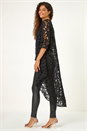 Black Lace Detail HighLow Hem Button Up Blouse, Image 3 of 5