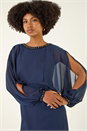 Navy  Embellished Cold Shoulder Chiffon Dress, Image 4 of 5