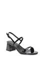 Black XY LONDON Black 'Izzy' Strappy Slingback Peep Toe Mid Block Heel Sandals, Image 2 of 5