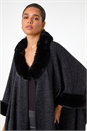 Black Faux Fur Button Up Poncho, Image 4 of 5