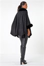 Black Faux Fur Button Up Poncho, Image 3 of 5