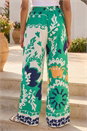 Green Border Print Wide Leg Trouser , Image 3 of 4
