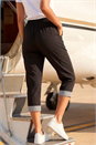 Black Contrast Detail Cropped Stretch Trousers, Image 3 of 4
