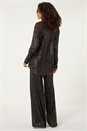 Black Sequin Button Through Stretch Blouse, Image 3 of 5