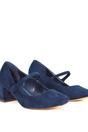 Navy XY LONDON Navy 'Leneka' Mary Jane Low Block Heel Court Shoes, Image 6 of 6