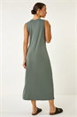 Khaki Sandwash Stretch Midi Dress, Image 3 of 5
