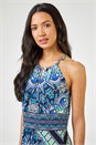Blue  Boho Print Halterneck Maxi Dress, Image 4 of 5