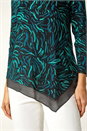 Teal Linear Print Chiffon Hem Stretch Top, Image 5 of 5