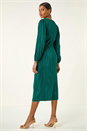 Green Plisse Twist Front Midi Dress, Image 3 of 5