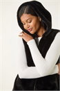 Black Hooded Faux Fur Gilet, Image 4 of 5