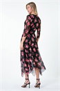 Black Floral Stretch Mesh Hanky Hem Wrap Dress, Image 3 of 5