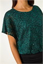 Green Sequin Lace Overlay Stretch Top, Image 4 of 4