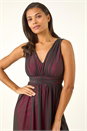 Black Sleeveless Contrast Mesh Maxi Stretch Dress, Image 4 of 5
