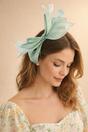 Blue Bow Shaped Fascinator with Sinamay Curls & Feathers, Image 1 of 1