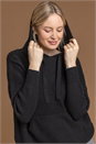 Black Ribbed Knit Drawcord Hoodie, Image 4 of 4