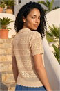 Natural  Pointelle Collar Knit Top, Image 3 of 4