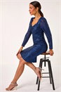 Navy  Sequin Sweetheart Neck Stretch Midi Dress, Image 2 of 6