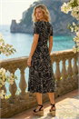 Black Floral Print Twist Front Stretch Dress , Image 2 of 4