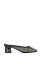 Black XY LONDON Black 'Brooklyn' Square Toe Court Shoe Mule Block Heels With Crystal Mesh, Image 1 of 6