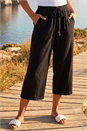 Black Petite Linen Blend Wide Cropped Trousers, Image 2 of 4