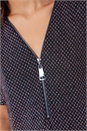 Red Diamond Print Glitter V-Neck Zip Front Top , Image 5 of 5