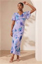 Blue Petite Floral Cowl Neck Midi Dress, Image 1 of 4