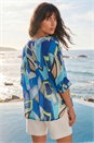 Blue Abstract Print Stretch Top, Image 3 of 4