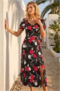 Red Floral Print Ruched Midi Dress, Image 1 of 4