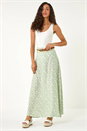 Sage Ditsy Floral Belted A line Maxi Skirt, Image 2 of 5