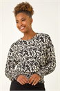 Black Abstract Print Stretch Top, Image 1 of 5