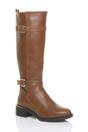 Tan AJVANI Tan Stretchy Elastic Zip Calf Biker Knee Boots, Image 5 of 5