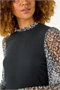 Black 2 In 1 Animal Print Mesh Sleeve Top, Image 5 of 5