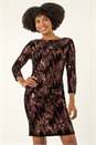 Chocolate Sequin Velvet Shift Stretch Dress, Image 1 of 5