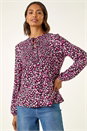 PINK Printed Shirred Tie Neck Top, Image 4 of 5