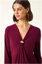 Wine V-Neck Metal Trim Stretch Top, Image 1 of 5