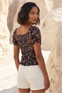 Black Dusk Floral Shimmer Tie Front Top, Image 2 of 4