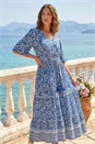 Blue Petite Print Tassel Tie Waist Midi Dress, Image 2 of 4