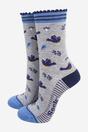Grey Blackbirds Leaves Bamboo Socks -Grey, Image 1 of 4