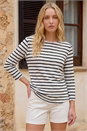 Black Stripe Print Stretch Top, Image 1 of 4