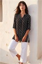 Black Spot Print Longline Buttoned Blouse, Image 1 of 4