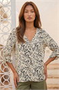 Ivory Abstract Print Embellished Button Up Blouse, Image 1 of 4