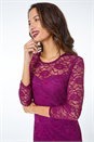 Wine Stretch Lace Overlay Midi Dress, Image 4 of 5