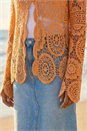 Orange Crochet Knit Cardigan, Image 2 of 4