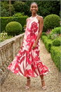 Red Petite Floral Halter Neck Shift Dress, Image 1 of 4