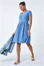 Light Blue Textured Ruched Stretch Jersey Dress, Image 1 of 5