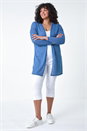 Denim Curve Textured Longline Cardigan, Image 2 of 5