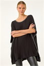 Black Blanket Stitch Knit Poncho, Image 2 of 5