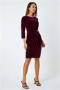 Wine Velvet Side Twist Embellished Shift Dress, Image 2 of 5