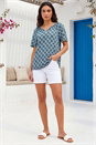Blue Abstract Print V-Neck Stretch Top, Image 2 of 4